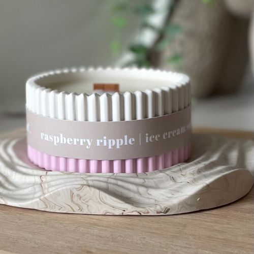Raspberry Ripple Stoneware Scented Soy Wax Candle