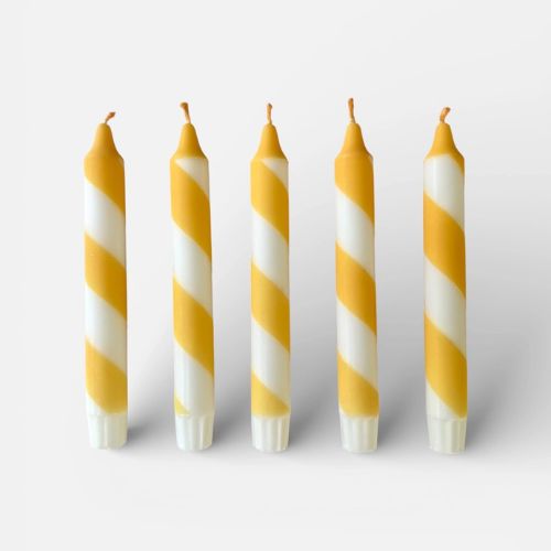 Candy Cane Stripe Hand Dipped Candles - Butter Yellow & White