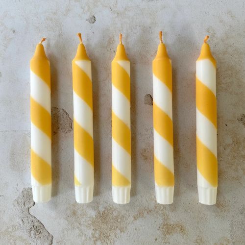 Candy Cane Stripe Hand Dipped Candles - Butter Yellow & White