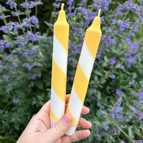 Candy Cane Stripe Hand Dipped Candles - Butter Yellow & White