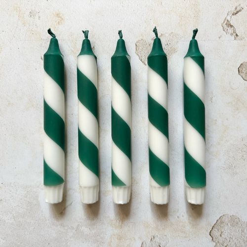 Candy Cane Stripe Hand Dipped Candles - Forest Green & White