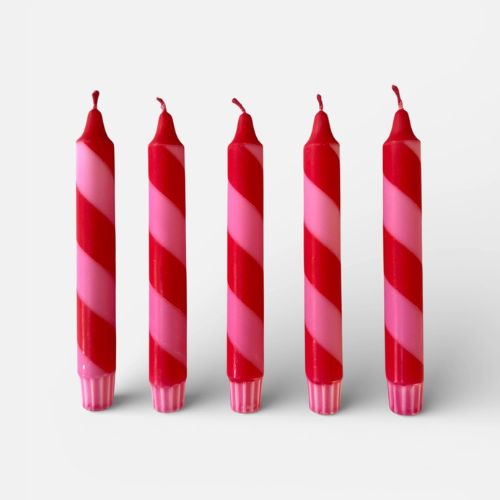 Hand Dipped Colourful Red & Pink Stripe Candy Cane Candles