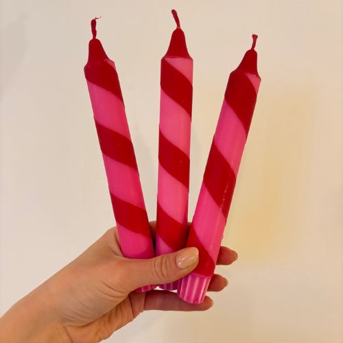 Hand Dipped Colourful Red & Pink Stripe Candy Cane Candles