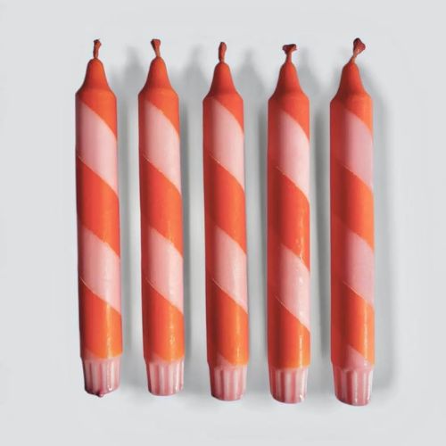 Hand Dipped Colourful Pink Punch and Orange Stripe Candles