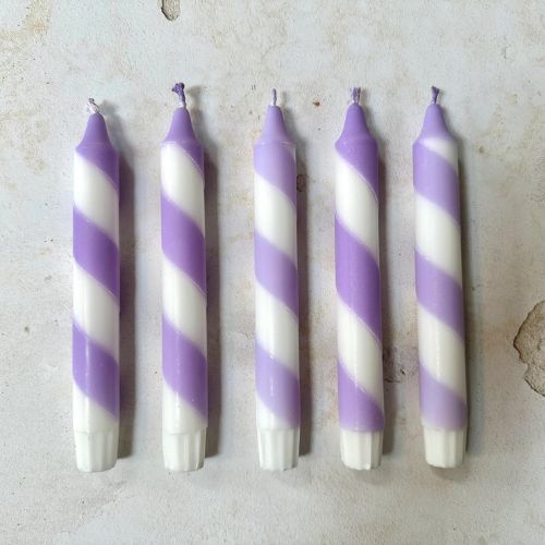 Hand Dipped Lilac White Candy Spiral Twist Candles