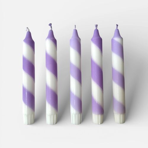 Hand Dipped Lilac White Candy Spiral Twist Candles