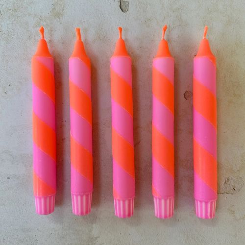 Hand Dipped Neon Orange & Pink Spiral Twist Dinner Candles