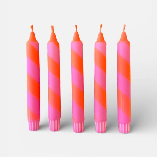 Hand Dipped Neon Orange & Pink Spiral Twist Dinner Candles