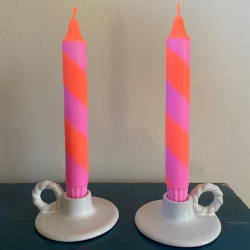 Hand Dipped Neon Orange & Pink Spiral Twist Dinner Candles