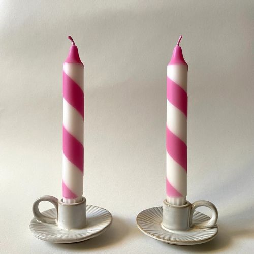 Hand Dipped Pink & White Candy Cane Stripe Candles