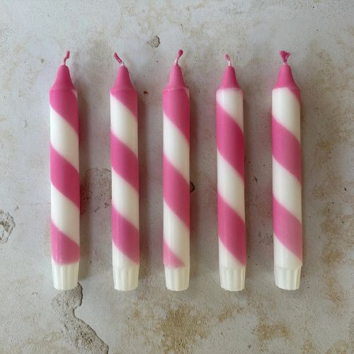 Hand Dipped Pink & White Candy Cane Stripe Candles