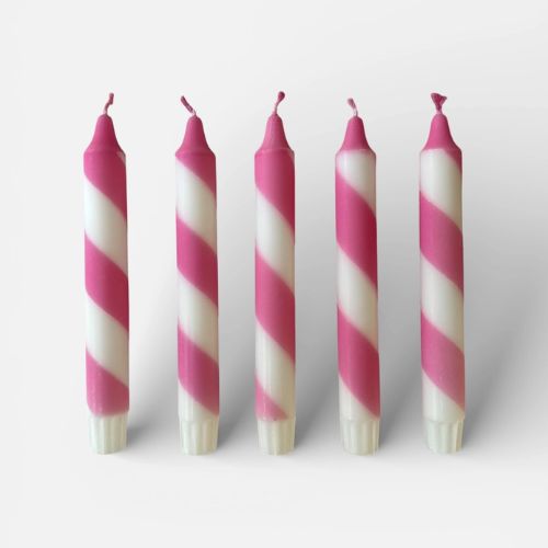Hand Dipped Pink & White Candy Cane Stripe Candles