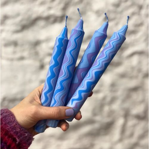 Zig Zag Marble Candle Blue