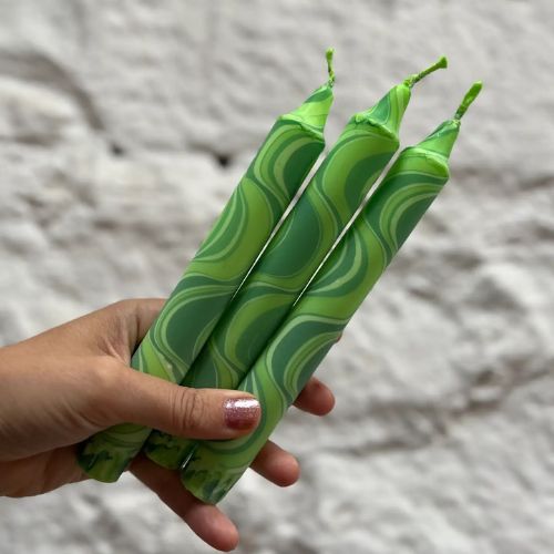 Marble Taper Candle - Green