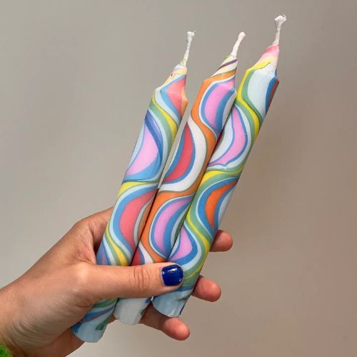 Marble Taper Candles - Rainbow