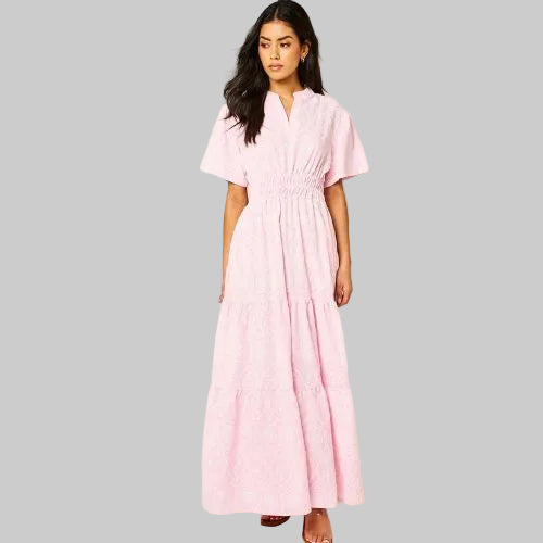 Paisley Print Tiered Maxi Dress - Light Pink