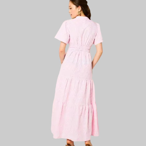 Paisley Print Tiered Maxi Dress - Light Pink
