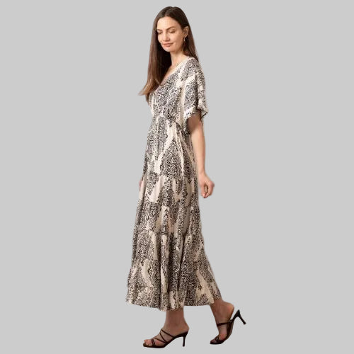 Sienna Maxi Kaftan Dress - Cream, Mandala Print