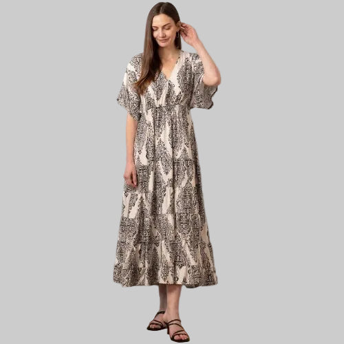 Sienna Maxi Kaftan Dress - Cream, Mandala Print