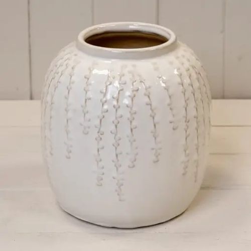 Small Cream Ceramic Ribbed Vase