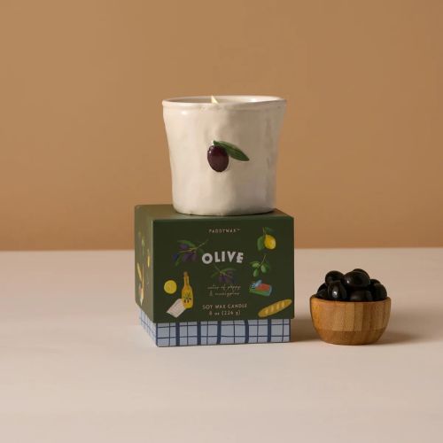 Olive Embossed Ceramic Candle - Fig Olive