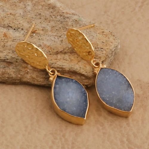 Light Blue Druzy Textured Stud Handmade Gold Plated Earring