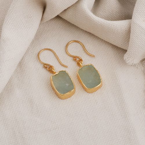 Aquamarine Raw Dangle Hook Earring