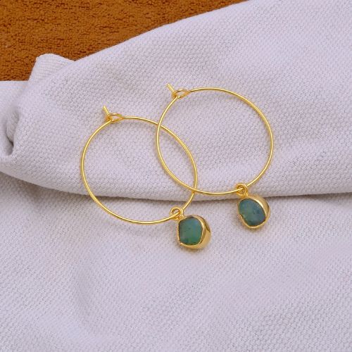 Emerald Raw Handmade  Hoops Earrings