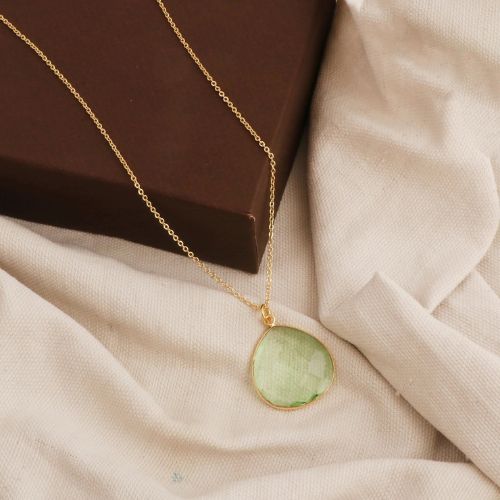 Green Amethyst Gold-Plated Bezel Heart Pendant Necklace