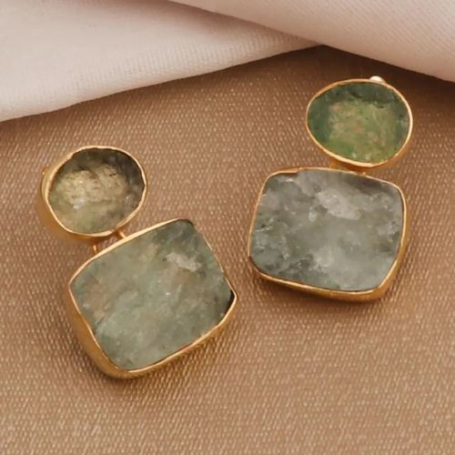 Handmade Aquamarine Dual Stone Stud Earring
