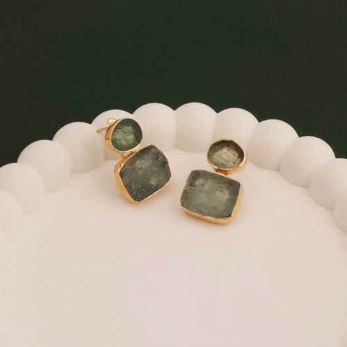 Handmade Aquamarine Dual Stone Stud Earring