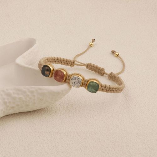 Handmade Multi Gemstone Macrame Bracelet with Gold Accents