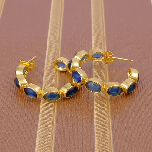 London Blue Topaz Earring Gemstone Oval Gold Plated Earring