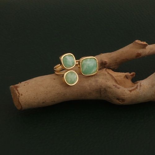 Natural Amazonite Open Band Boho Chic Style Ring
