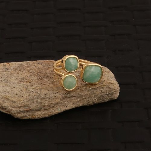 Natural Amazonite Open Band Boho Chic Style Ring