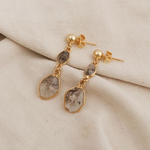 Natural Herkimer Diamond Gold Plated Stud Earrings