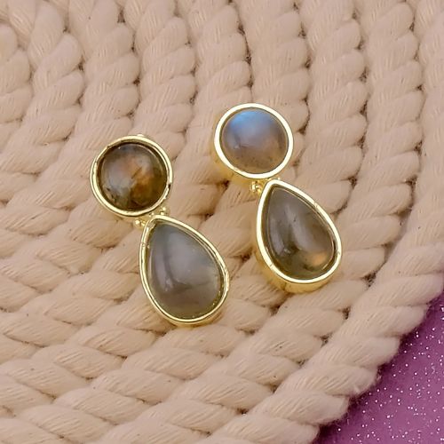 Natural Labradorite Double Gemstone Stud Earrings