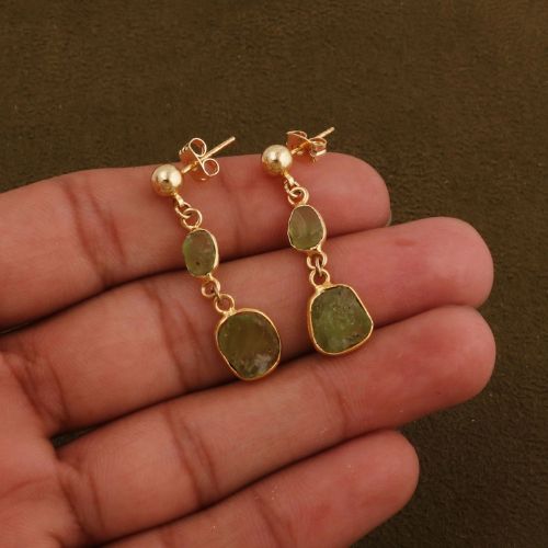 Natural Peridot Gold Plated Stud Earring