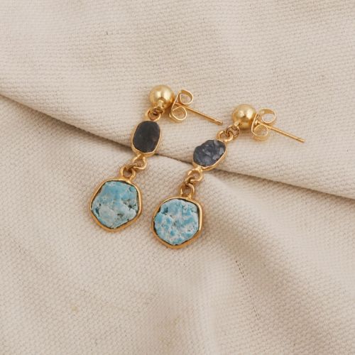 Natural Sapphire & Turquoise Dual Gemstone Earring