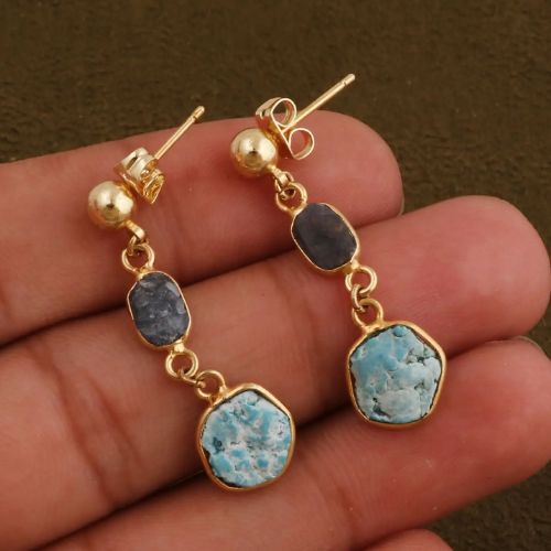 Natural Sapphire & Turquoise Dual Gemstone Earring