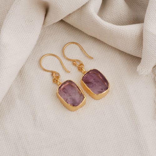 Raw Amethyst  Dangle Hook Earring