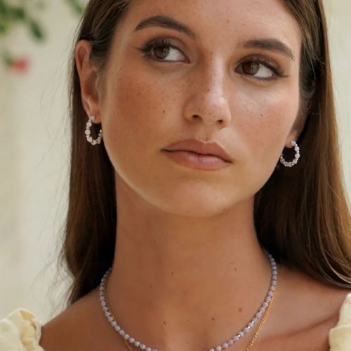 Wellness Blue Lace Agate Coco Beaded Hoops