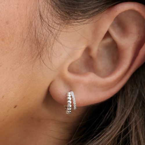 Heart and CZ Double Illusion Huggies - Silver