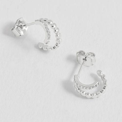 Heart and CZ Double Illusion Huggies - Silver