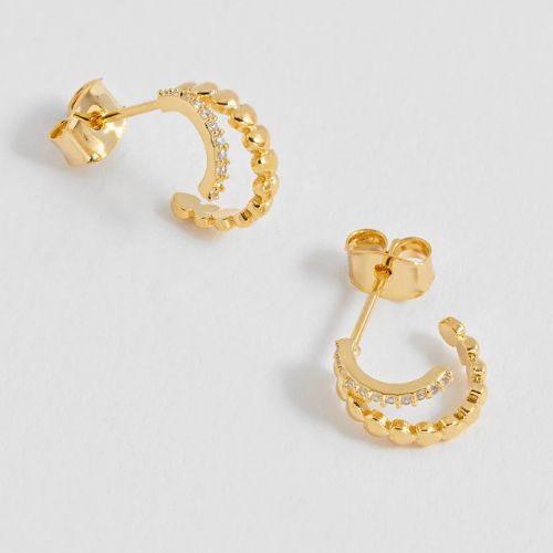 Heart and CZ Double Illusion Huggies - Gold