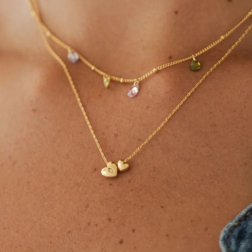 Double Heart and CZ Necklace