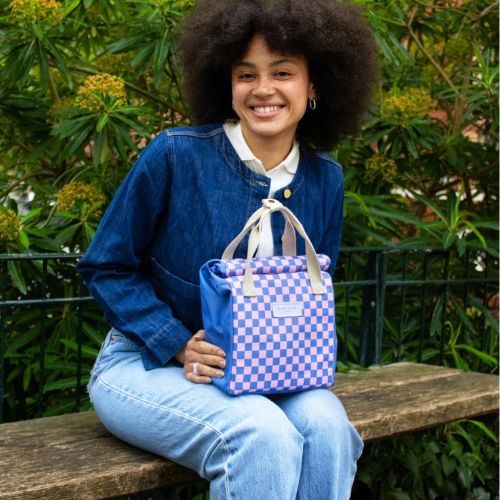 Lunch Bag - Checkerboard Blue & Pink