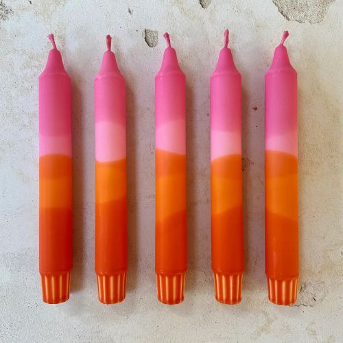 ‘Sunset’ Hand Dipped Orange & Pink Dinner Candles