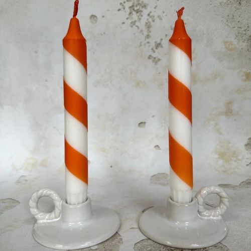 Orange & White Candy Spiral Twist Hand Dipped Candles