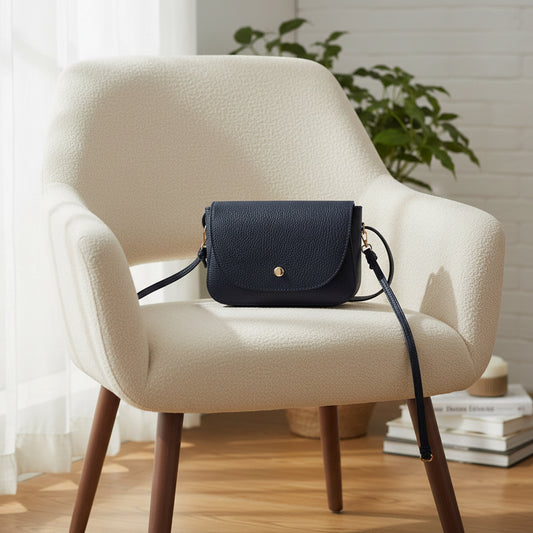Elegant Italian Genuine Leather Crossbody Flap Bag - Black